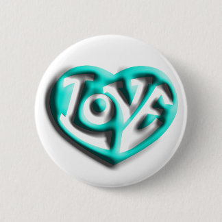 Badge Rond 5 Cm Cyan Hippie Love Heart