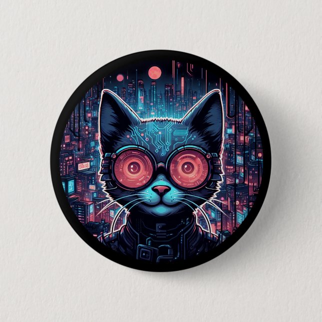Badge Rond 5 Cm Cyber Chat Futuriste (Devant)