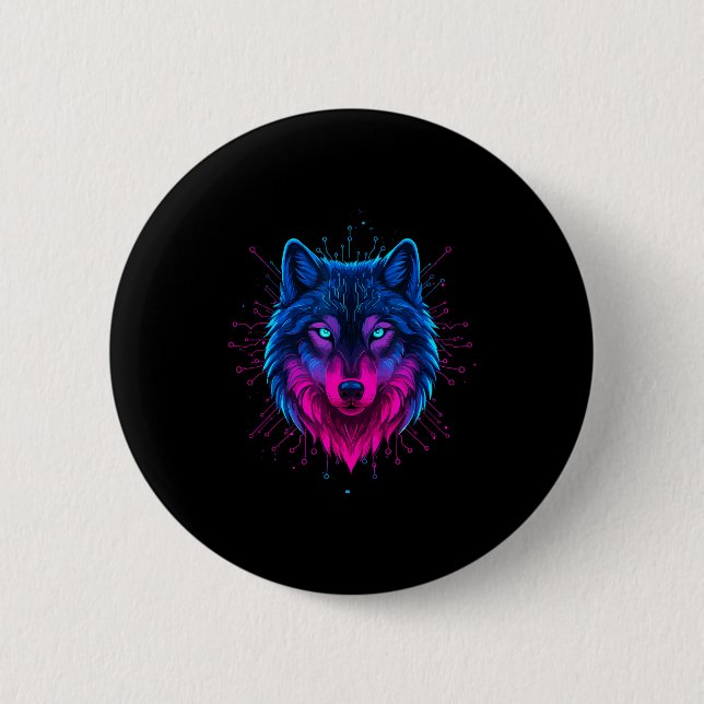 Badge Rond 5 Cm Cyber Wolf For Animal Lovers And Birthday And Birt (Devant)