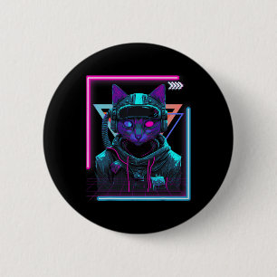Badge Rond 5 Cm Cyberpunk Cat Kitty Punker Futuriste Cyber Punk