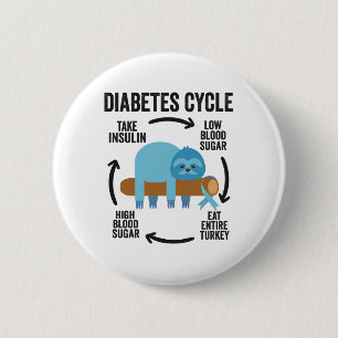 Badge Rond 5 Cm Cycle du diabète Funny Blue Sloth Ribbon Thanksgiv