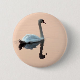 Badge Rond 5 Cm Cygne au bouton de coucher du soleil
