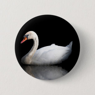 Badge Rond 5 Cm Cygne blanc sur noir