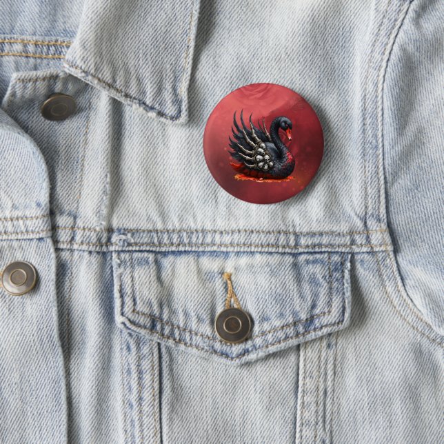 Badge Rond 5 Cm Cygne noir d'os – Élégance gothique  (En situation)