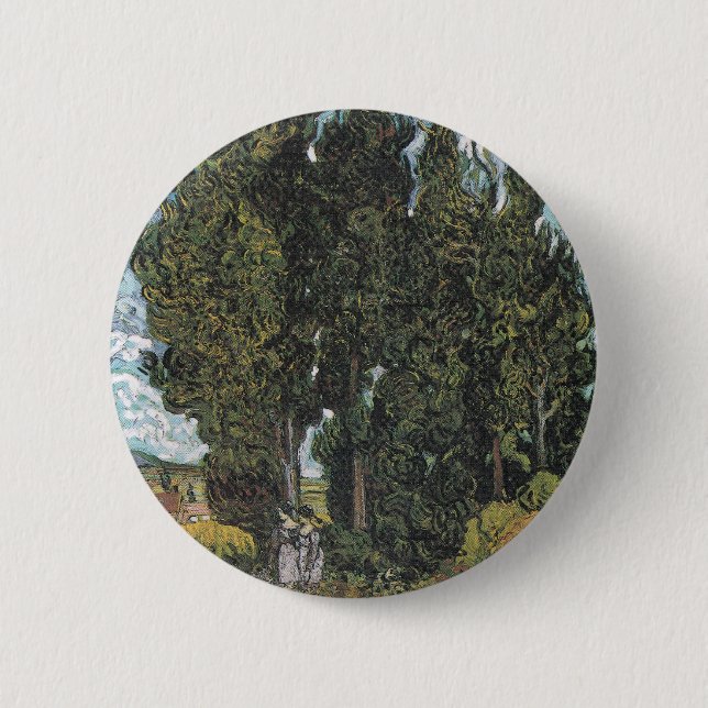Badge Rond 5 Cm Cypress Trees par Van Gogh (Devant)