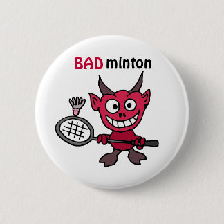 Badge Rond 5 Cm CZ- Devil Jouer BADminton Cartoon