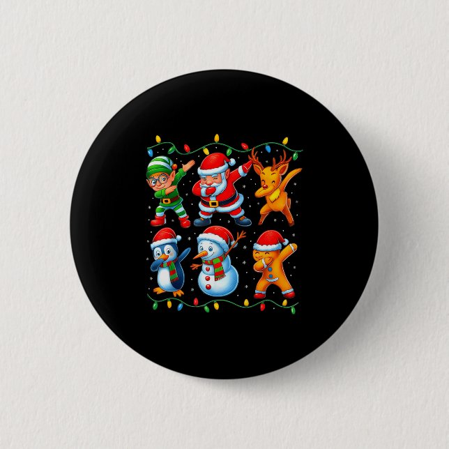 Badge Rond 5 Cm Dabbing Santa Elf Friends Christmas Boys Girls Men (Devant)