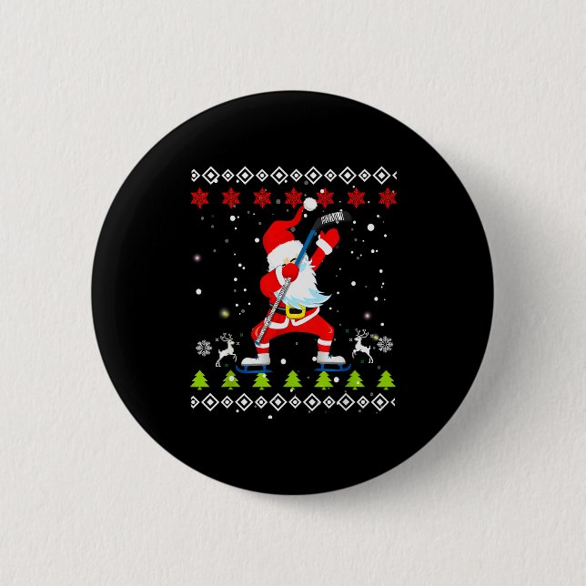 Badge Rond 5 Cm Dabbing Santa Hockey Ugly Christmas Sweater Xmas  (Devant)