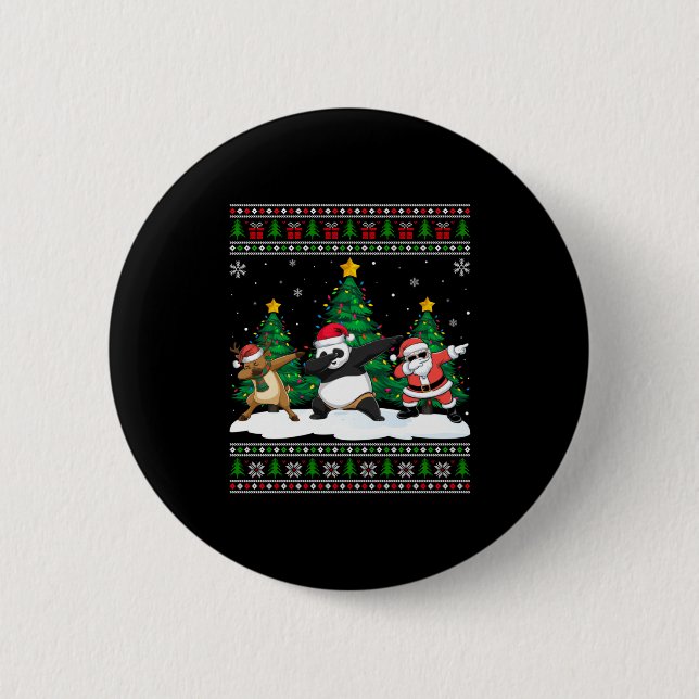 Badge Rond 5 Cm Dabbing Santa Reindeer Panda Tree Lights Ugly Xmas (Devant)