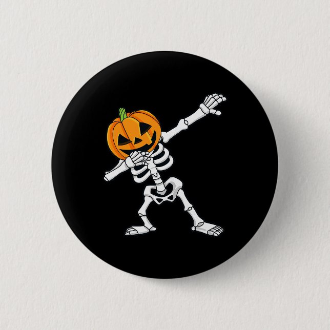Badge Rond 5 Cm Dabbing Skeleton Citrouille Head Fun Halloween Dab (Devant)