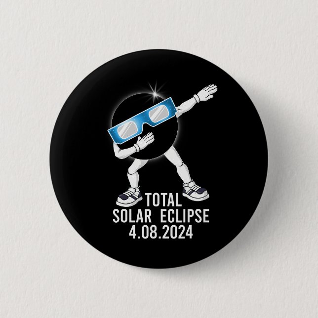 Badge Rond 5 Cm Dabbing Total Solar Eclipse 04.08.2024 Fun Dab Boy (Devant)