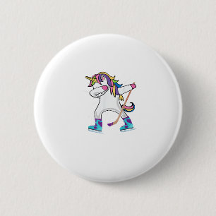 Badge Rond 5 Cm Dabbing Unicorn Avec Bâton De Hockey Unicorn Sport