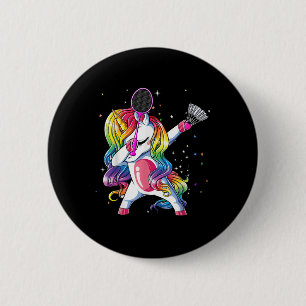 Badge Rond 5 Cm Dabbing Unicorn Jouer Badminton Joueur Lover Mat