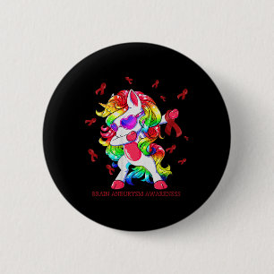Badge Rond 5 Cm Dabbing Unicorne Cerveau Aneurysme Sensibilisation