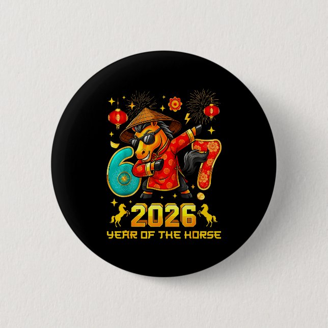Badge Rond 5 Cm Dabbing Zodiac Horse Lunar New Year Chinese New Ye (Devant)