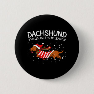 Badge Rond 5 Cm Dachshund à travers la neige drôle chien Noël