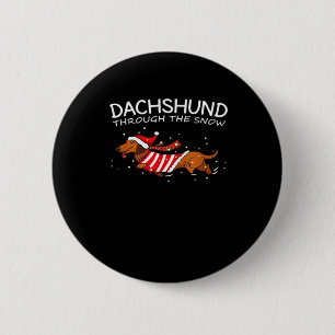 Badge Rond 5 Cm Dachshund À Travers La Neige Drôle Chien Noël Cla