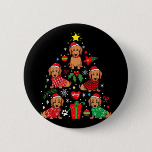 Badge Rond 5 Cm Dachshund Arbre de Noël Ornement Drôle Weenie Chie