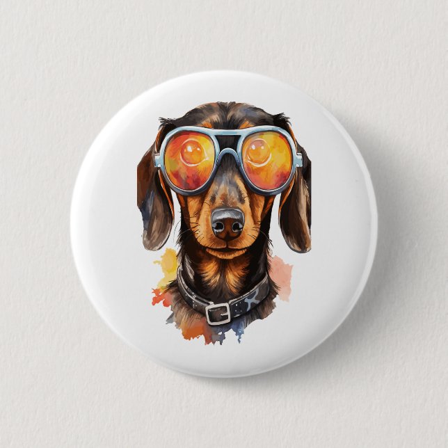 Badge Rond 5 Cm Dachshund avec lunettes de soleil (Devant)