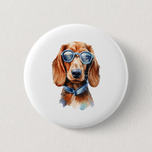 Badge Rond 5 Cm Dachshund avec lunettes de soleil