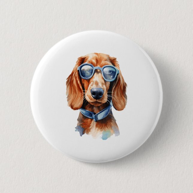 Badge Rond 5 Cm Dachshund avec lunettes de soleil (Devant)