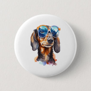 Badge Rond 5 Cm Dachshund avec lunettes de soleil