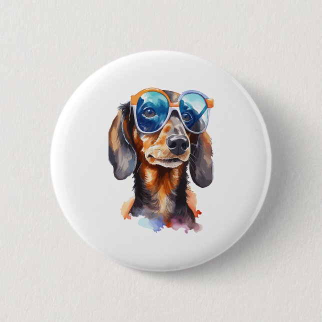 Badge Rond 5 Cm Dachshund avec lunettes de soleil (Devant)