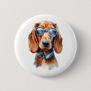 Badge Rond 5 Cm Dachshund avec lunettes de soleil 5