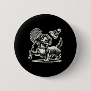 Badge Rond 5 Cm Dachshund Chien Badminton Joueur Navette Hommes Fe