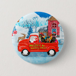 Badge Rond 5 Cm Dachshund Chien en livraison de Noël Camion Neige