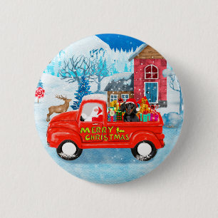 Badge Rond 5 Cm Dachshund Chien en livraison de Noël Camion Neige