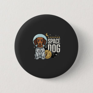 Badge Rond 5 Cm Dachshund Chien Spatial Astronaute Vecteur