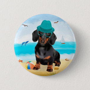 Badge Rond 5 Cm Dachshund Dog sur la plage