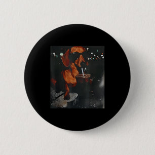 Badge Rond 5 Cm Dachshund drôle buvant un café glacé amateur de ch