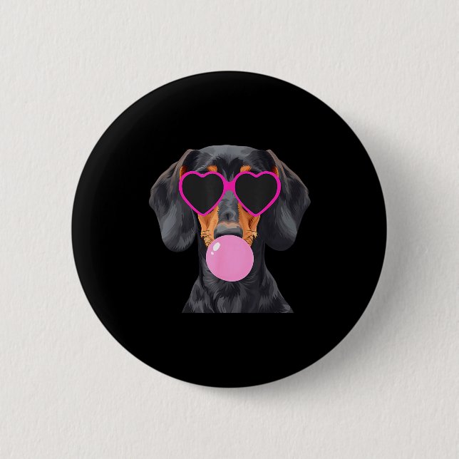 Badge Rond 5 Cm Dachshund drôle portant des lunettes et soufflant  (Devant)