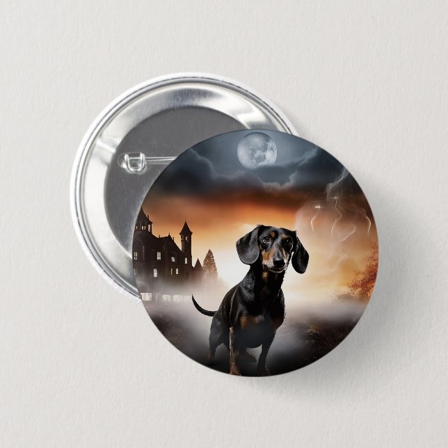 Badge Rond 5 Cm Dachshund Halloween effroi (Devant & derrière)