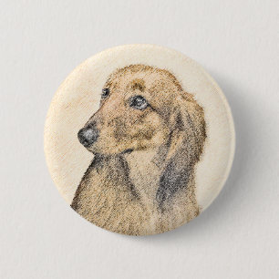 Badge Rond 5 Cm Dachshund (Longhaerien) Peinture - Art Chien origi