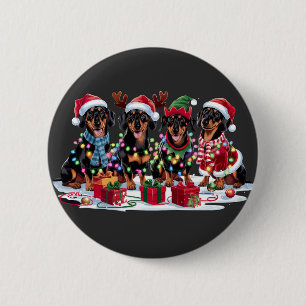 Badge Rond 5 Cm Dachshund Santa chapeau bois luge de Noël