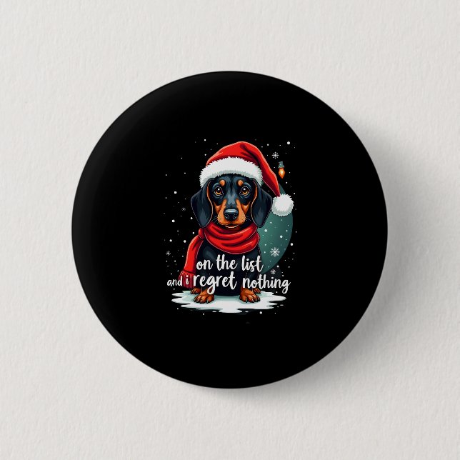 Badge Rond 5 Cm Dachshund Santa On The Naughty List Dachshund Chri (Devant)