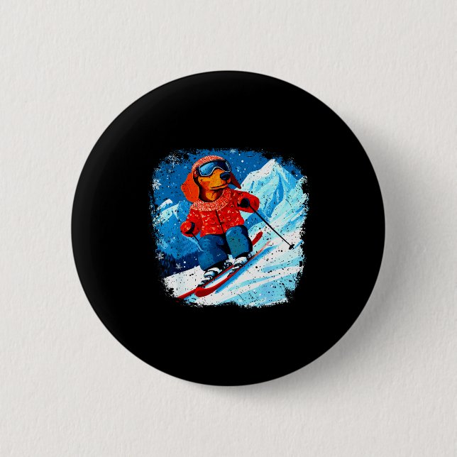 Badge Rond 5 Cm Dachshund ski  (Devant)