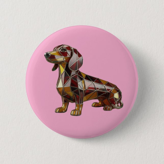 Badge Rond 5 Cm Dachshund Stained Glass Button (Devant)