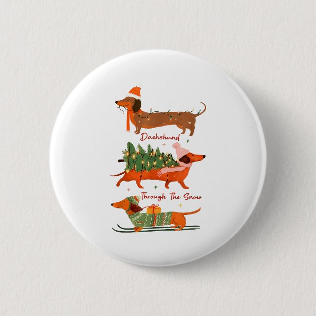 Badge Rond 5 Cm Dachshund Through The Snow Merry Christmas Dachshu (Devant)