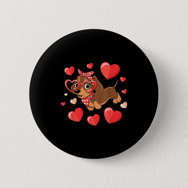 Badge Rond 5 Cm Dachshund Valentines Day Wiener Dog Lover Weenie H (Devant)