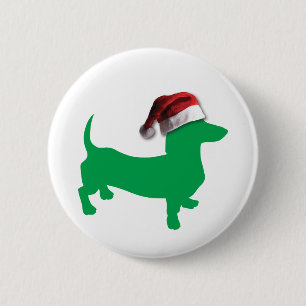 Badge Rond 5 Cm Dachshund vert clair avec Casquette du Père Noël