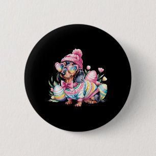 Badge Rond 5 Cm Dachshund Weiner Chien Oeufs Floraux Jour de Pâque