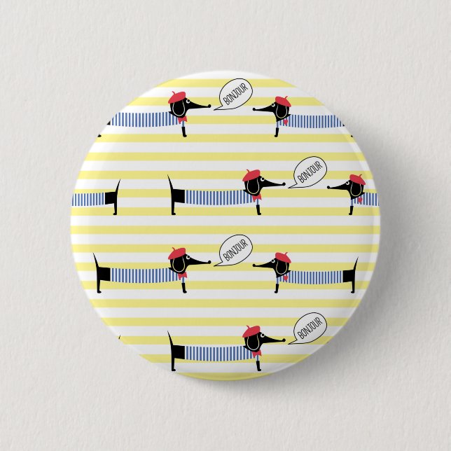 Badge Rond 5 Cm Dachshund Wiener Dog Bonjour (Devant)