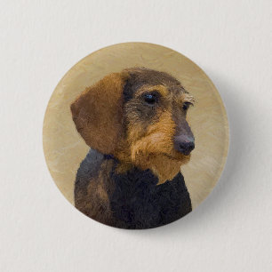 Badge Rond 5 Cm Dachshund (Wirehaired) Painting Original Dog Art