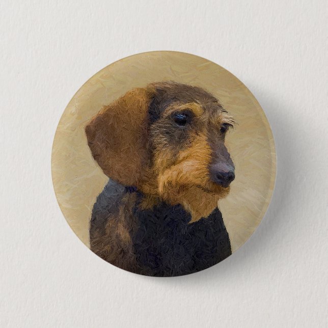 Badge Rond 5 Cm Dachshund (Wirehaired) Painting Original Dog Art (Devant)