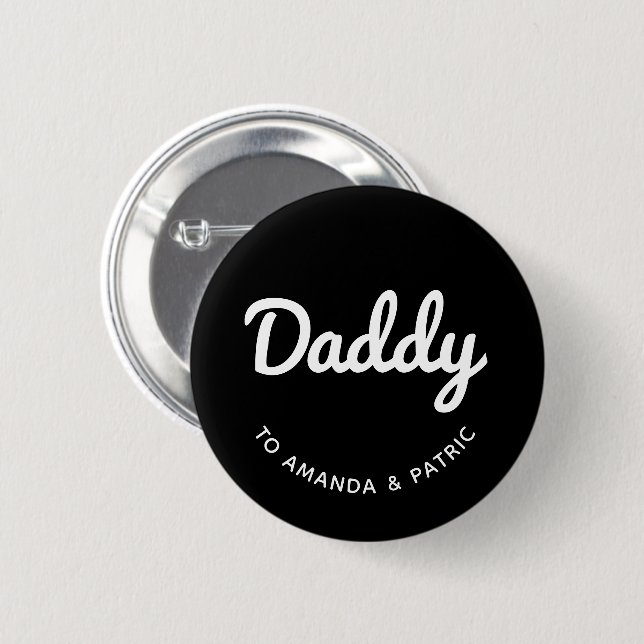 Badge Rond 5 Cm Daddy Kids Noms Fête des pères moderne Script (Devant & derrière)
