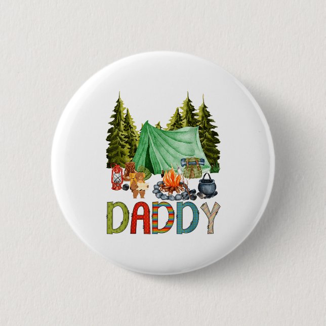 Badge Rond 5 Cm Daddy Of The Happy Camper 1st Birthday Bear Camng  (Devant)